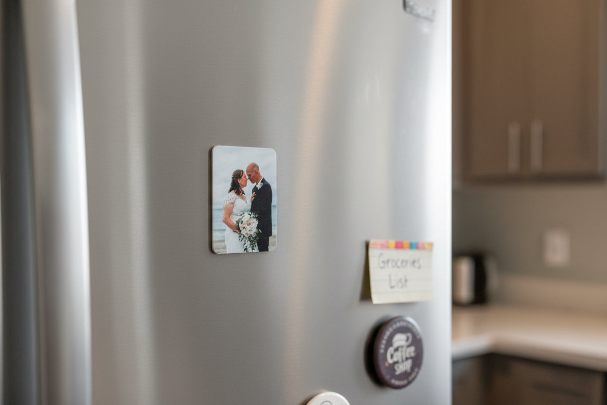 🧲 Personlige Køleskabsmagneter med Foto eller Tekst – 5,5 × 7,5 cm